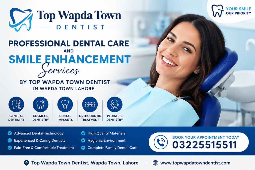 Top Wapda Town Dentist providing advanced dental care, cosmetic dentistry, braces, implants, and smile makeover services in Lahore.
