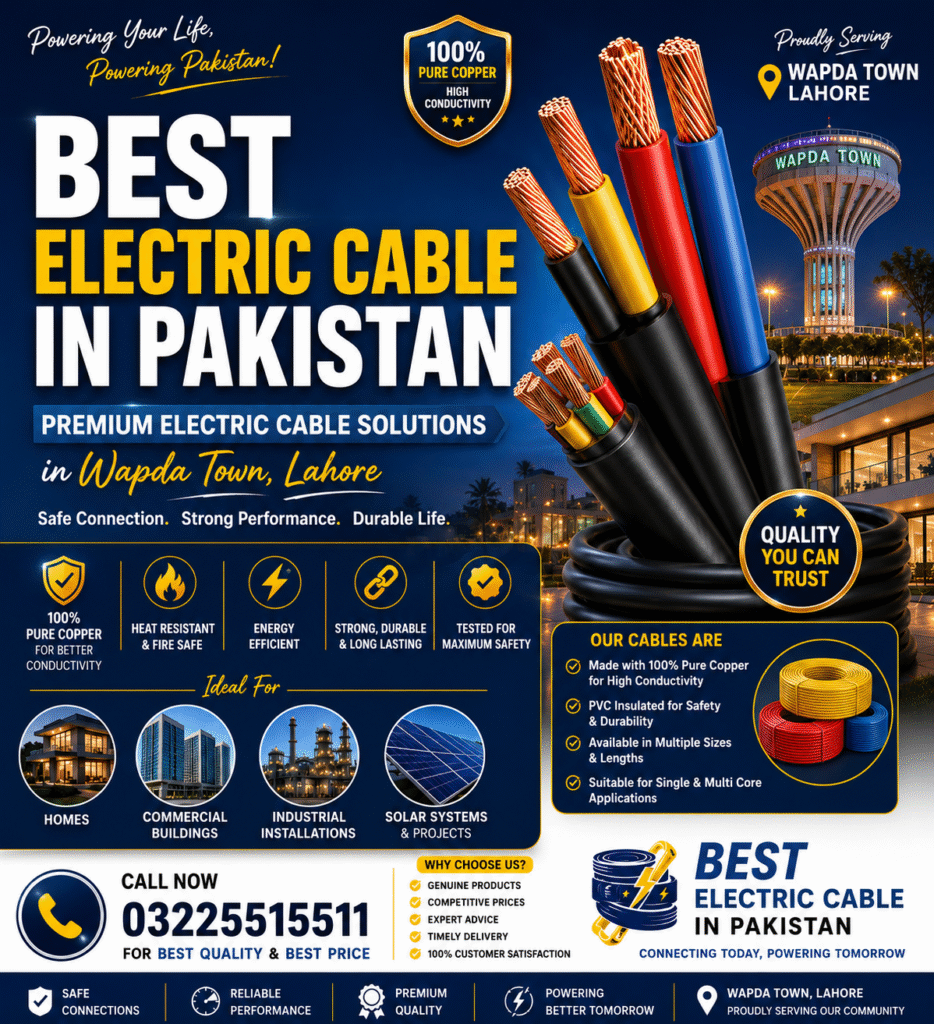 Best electric cable in Pakistan supplied by Best Cables Wapda Town Lahore for residential and commercial electrical wiring projects