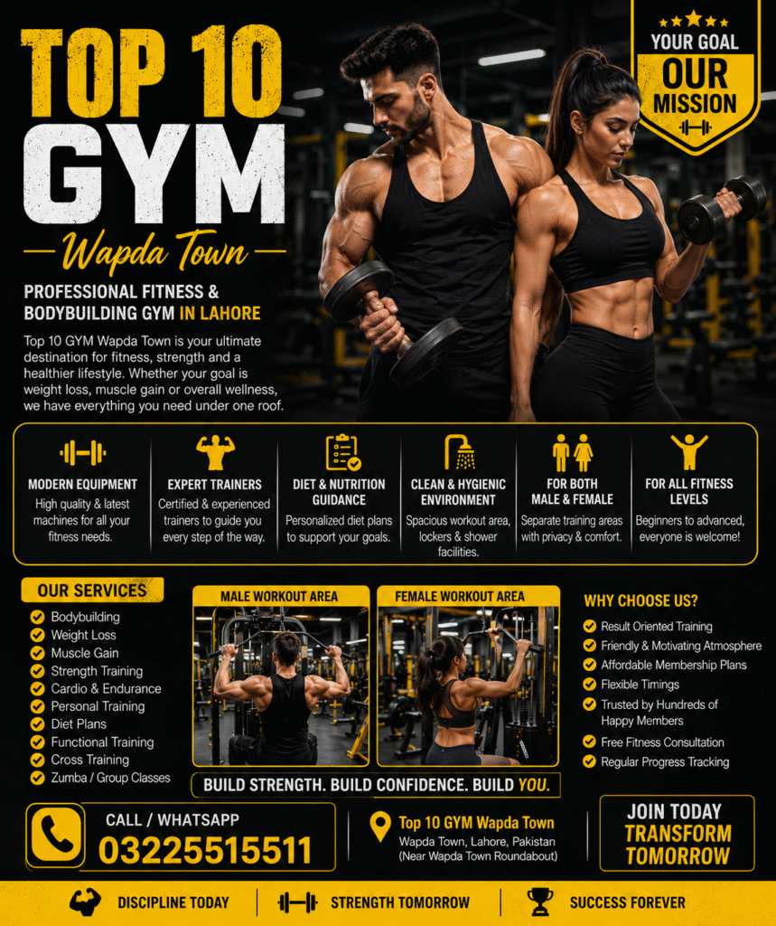 Best GYM Wapda Town providing professional fitness training and bodybuilding services in Lahore