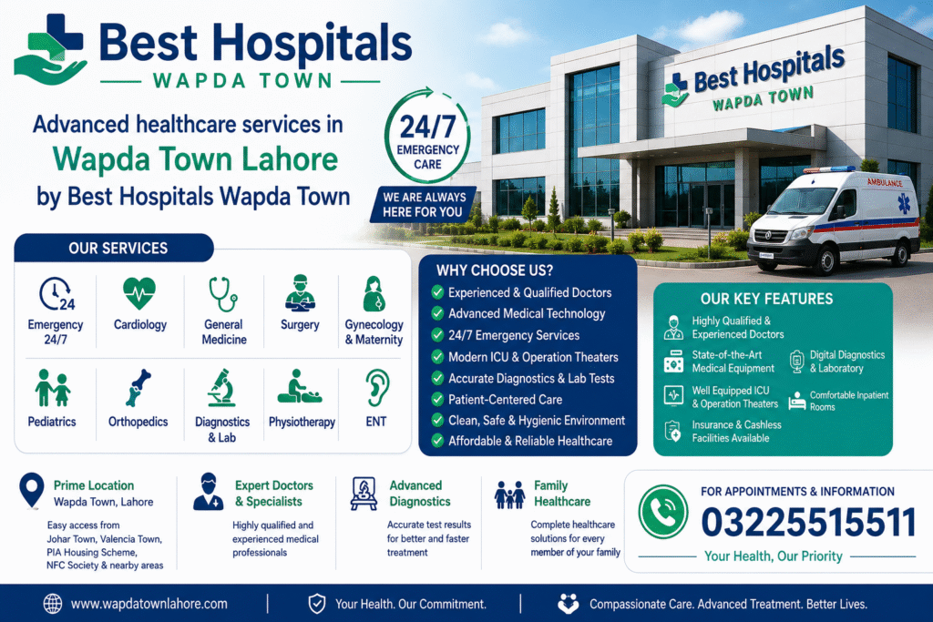 Best Hospitals Wapda Town providing advanced healthcare and emergency medical services in Wapda Town Lahore