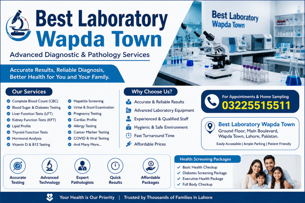 Best Laboratory Wapda Town providing advanced diagnostic and pathology services in Lahore