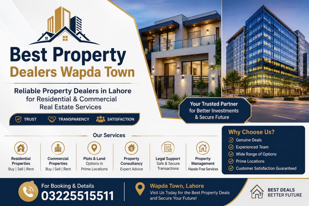 Trusted Property Dealers in Lahore offering residential and commercial property consultancy in Wapda Town Lahore