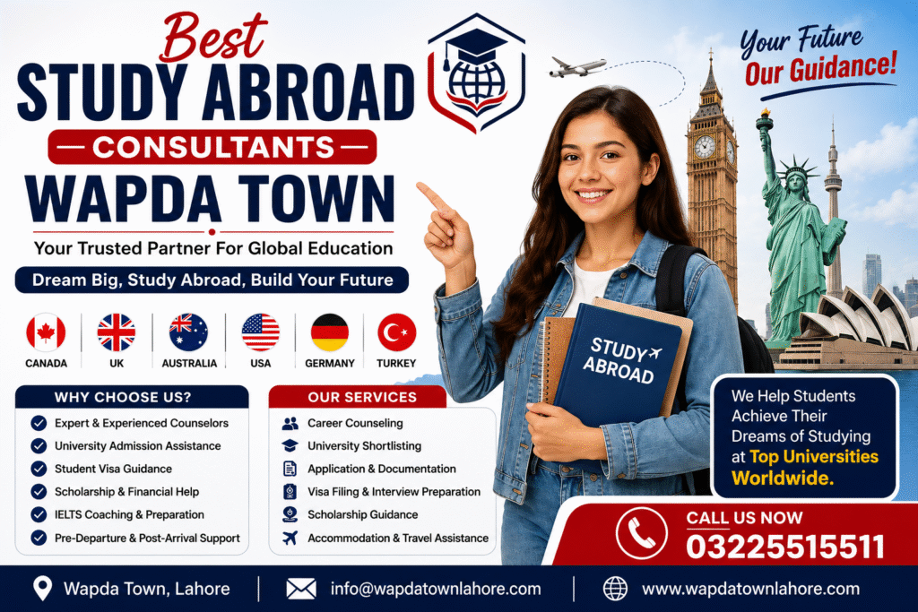 Professional study abroad consultants in Wapda Town Lahore helping students with international university admissions and student visa services
