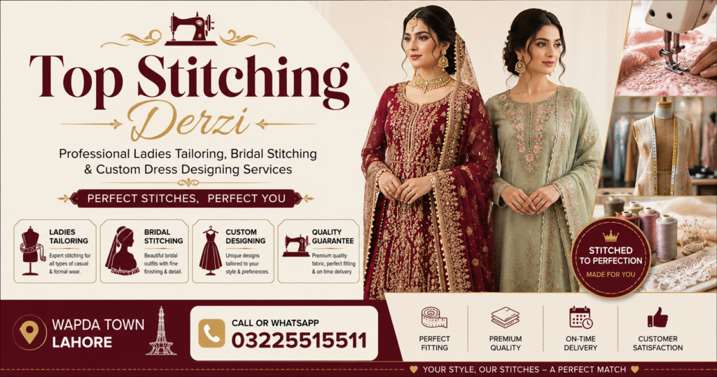 Best Ladies Tailor in Lahore providing custom ladies stitching services in Wapda Town Lahore