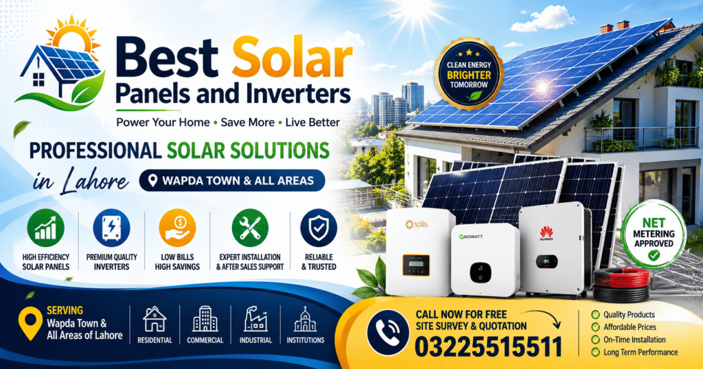 Affordable solar panel installation and pricing solutions in Wapda Town Lahore by Best Solar Panels and Inverters