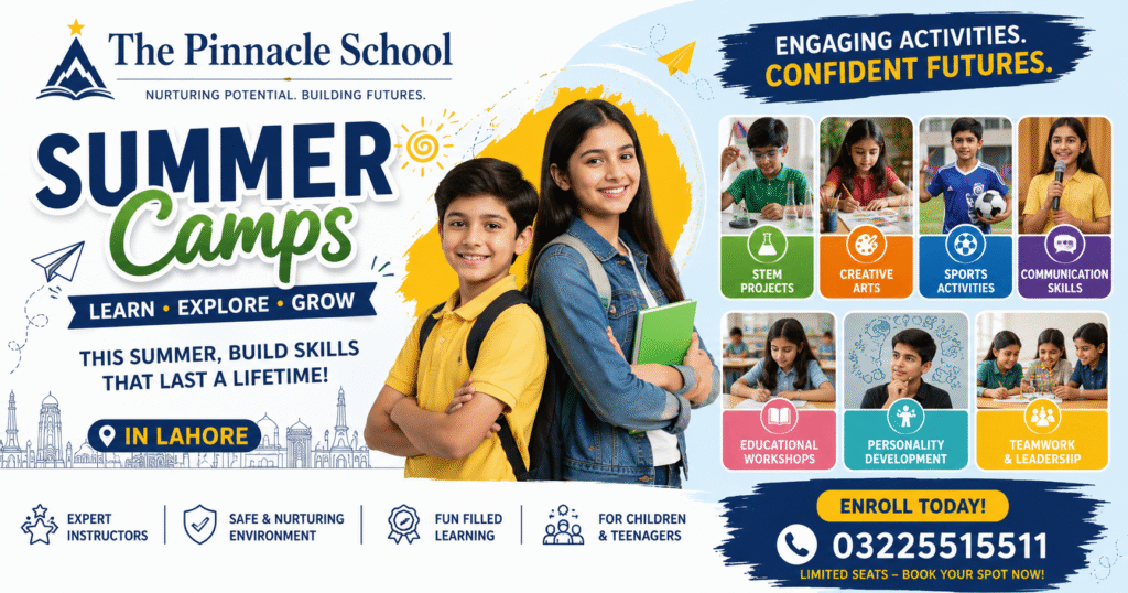 Children enjoying educational and fun summer camp activities at The Pinnacle School in Wapda Town Lahore